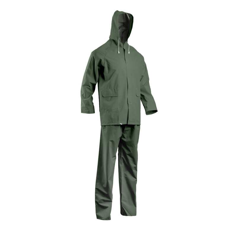 Green PVC double coated jacket and pants rain set TL 50201