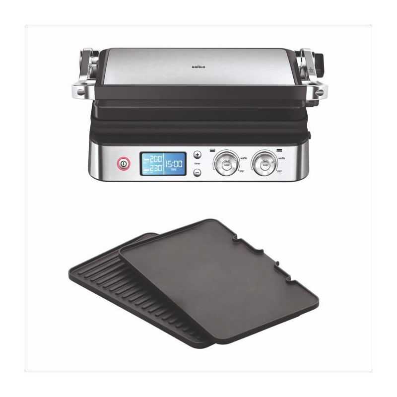 Grill multifunción - BRAUN - Multi Grill 9 - 2000 W - 3 posiciones de calentamiento - Negro / Acero