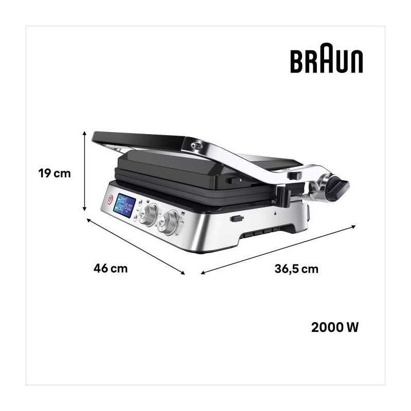 Grill multifunción - BRAUN - Multi Grill 9 - 2000 W - 3 posiciones de calentamiento - Negro / Acero