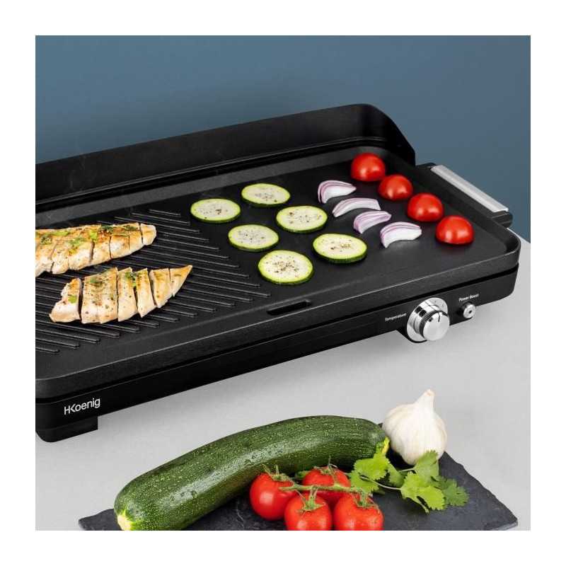 HKoeNIG GRX330 - Double zone plancha - 50x25cm - 1800W - Non-stick coating - Turbo grill zone function - Adjusted thermostat