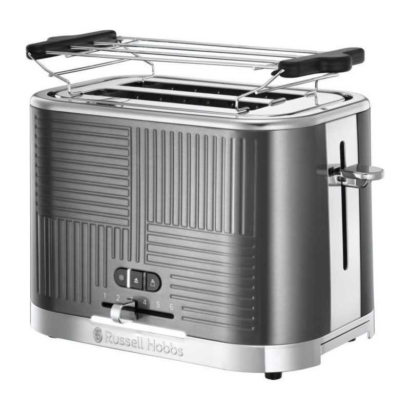Russell Hobbs 25250-56 Tostadora Geo Steel, 4 funciones, temperatura regulable, calentador de repostería, pinzas