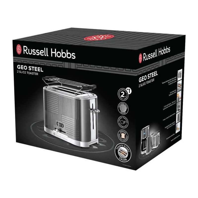 Russell Hobbs 25250-56 Tostadora Geo Steel, 4 funciones, temperatura regulable, calentador de repostería, pinzas