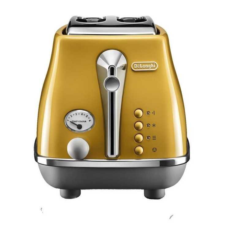 DELONGHI ICONA CAPITALS Tostadora 2 rebanadas - 900W - Tostadora 3 funciones - Calentador de repostería incluido - Amarillo