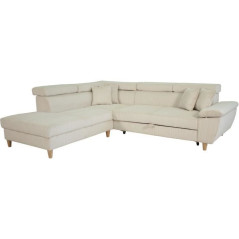 Convertible corner sofa - 4 places - WESTON - Beige corduroy - Adjustable headrests - 259 x 227 x 77/92 cm