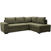 Reversible convertible corner sofa - 4/5 seats - NIRVANA - Khaki corduroy fabric - Storage box - 247 x 87 x 1