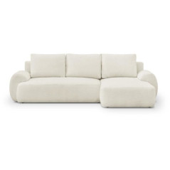 MILO 3-seater convertible right corner sofa - Light beige terry fabric - Storage box - L 264 x H 84 x D 99/145 cm
