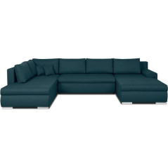 Convertible panoramic corner sofa - 7 places - INDIAN - 100% polyester fabric - Duck blue - 360 x 228 cm